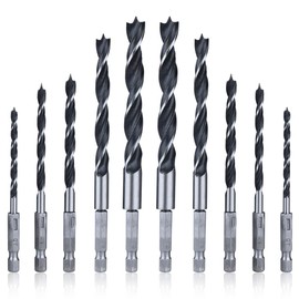 Mesee 10 Piece 1/4 Inch Hex Shank HSS Drill Bit Set, Hex Wood Twist Drill Bit Set, Impact Control HSS Twist Drill Bit Set for Woodworking Dowel Drilling with 4 mm/5 mm/6 mm/8 mm/10 mm