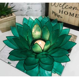 Ebros Gift Teal Green Capiz Seashells Lotus Flower Votive Tea Light Candle Holder 8.5"D