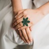 Ever Faith Green Flower Leaf Statement Adjustable Cuff Ring for
