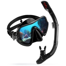 Adult Snorkeling Gear Set - Anti-Fog Scuba Diving Mask with 180°Panoramic Ultra-Clear View, Easy-Breathing Design, Professional Snorkel Mask for Adults in Black