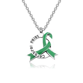PLITI Cerebral Palsy Awareness Gift CP Warrior Gift Cerebral Palsy Green Ribbon Necklace For Survivor (Cerebral ribbon necCA)