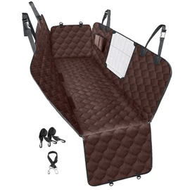 PETICON Dog Car Seat Cover with Mesh Window, 100% Waterproof Dog Seat Cover for Back Seat, Scratchproof Dog Hammock for Cars, Trucks, SUVs, Jeeps, Brown