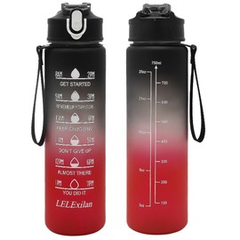 LELExilan 26oz Sport Water Bottle with Straw, Sports Bottle Cups with Handle rope,for Running, Cycling, Hiking, Camping, Traveling, Black Red