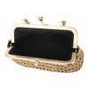 Women Mini Straw Woven Clutch Handbag Metal Top-handle Bag Cross-body