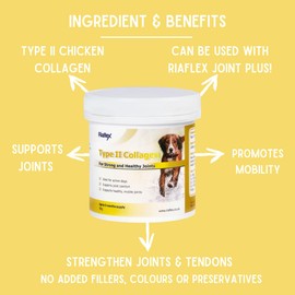 Riaflex Type II Hydrolysed Collagen for Dogs Helps to strengthen joints & tendons, support joint mobility, packed with protein and amino acids for optimum joint care and comfort