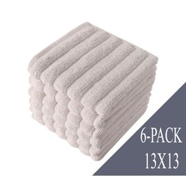 Toallas turcas clásicas, de 13 x 13 pulgadas, 6 piezas de lujo jacquard acanalado, toallas de lavado facial de secado rápido, suaves y absorbentes, colección Brampton | (beige almendra, juego de 6)