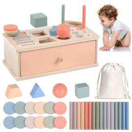 Montessori Toy from 1 2 Years - Wooden Toy Sorting Game, Busy Board, Educational Toy, Plug-In Game, Motor Skills Toy from 1 Year Birthday Gift for Girls, Children's Gift, Christmas, 3 in 1