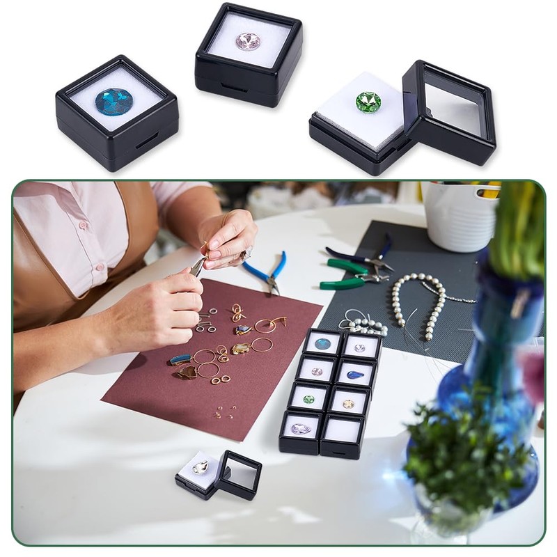 BENECREAT Pack of 70 Black Gemstone Display Box, 29.5 mm