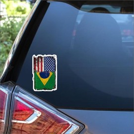 AS Brazilian American USA Brazil Distressed Flag Sticker - Vinyl Decal for Cars, Trucks, SUVs, Windows, Laptops, Cell Phones & Walls | Auto, Truck & Vehicle Graphic