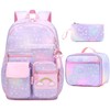 WQKMI Girl Backpack 3Pcs Sets,Cute Rainbow School Backpack Set for