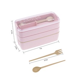 3 Pack Lunch Box Bento Box Set, Stackable Japanese Lunch Containers with Spoon & Fork Leakproof Bento Lunch Boxes Meal Prep Containers (Green/Pink/Beige)