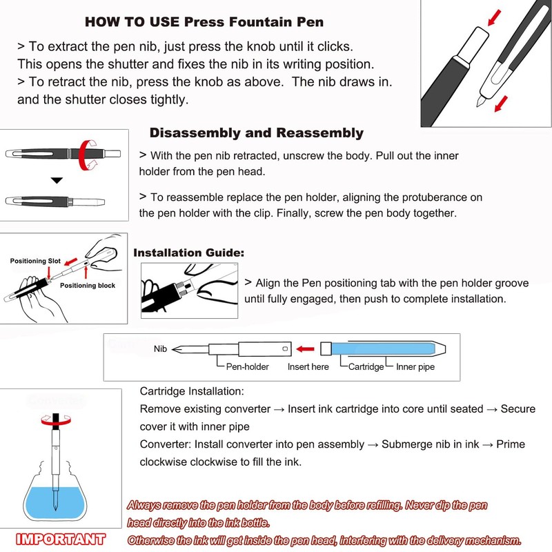 Jinhao 10 Retractable Fountain Pen - Fine Nib, Capless Design,