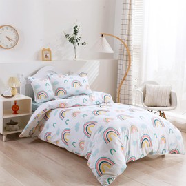 BESTDESIL Kids Duvet Cover Set Queen Size, 3 Piece Rainbow Cloud Microfiber Comforter Cover with Pillow Shams Zipper Closure,Soft and Breathable Bedding Set,Queen Size