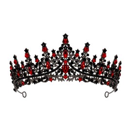 Black&Red Crown for Women, Gothic Queen of Heart Tiara Rhinestone Wedding Queen Headpiece For Birthday Prom Pageant Halloween Cosplay Costume Christmas Party