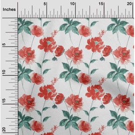 oneOone Velvet Red Fabric Floral Quilting Supplies Print Sewing Fabric by The Yard 58 Inch Wide