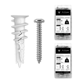 TITAN ANCHORS 100-Pack Premium Splitting Reinforced Nylon Self-Drilling Drywall Anchors with #8 Screws Kit | 100 Anchors + 100 Screws