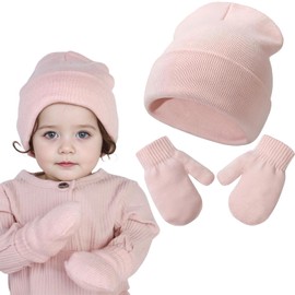 Baby Hat Winter Baby Hat and Gloves Set Baby Hat Beanie Soft and Skin-Friendly Baby Knitted Hat Children Winter Warm Knitted Hats with Gloves Suitable for Male and Female Babies, pink