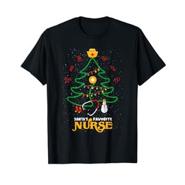 Santas Favorite Nurse Christmas Tree Nurse T-Shirt, black
