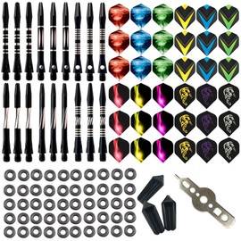 JpGdn 129Pcs Dart Accessories kit Darts Shafts(Stems) and Flights Set Aluminum Dart Stems Darts Throwing Fitting with O'rings Dart Wrench Flight Protectors for Dart Games
