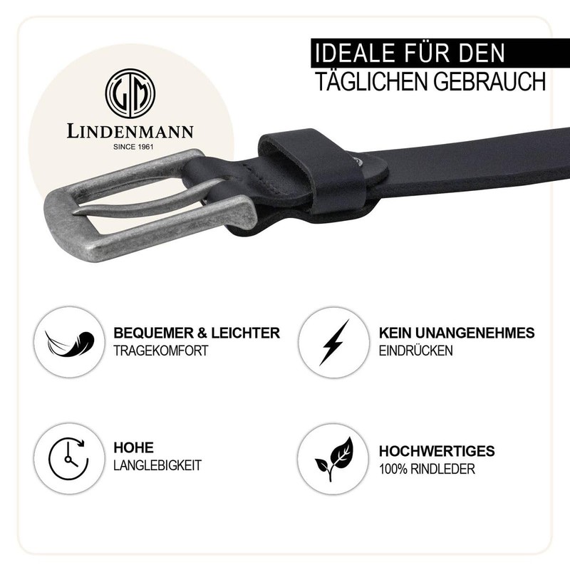 LINDENMANN Genuine Full Leather Belt Men's Jeans Belt Men's Leather