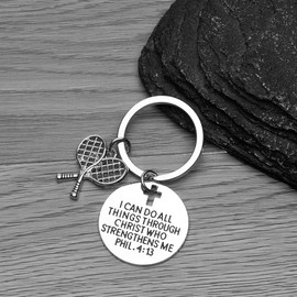 Infinity Collection Tennis Charm Keychain, Christian Faith Charm Keychain, I Can Do All Things Through Christ Who Strengthens Me Phil. 4:13 Scripture Jewelry, Gift For Tennis Players