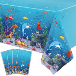 4 Pack Ocean Animals Tablecloths Ocean Waves Underwater Table Cover Under The Sea Table Cloth Ocean Sea Life Tablecloth Ocean Animal Table Clothes for Summer Beach Pool Birthday Party Decoration