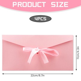 Lotsdonxia 4 Packs Kraft Paper Envelopes -Retro Ribbon Closure for Weddings, Birthdays, Invitations, Vintage Cash Gift Holders (Pink)