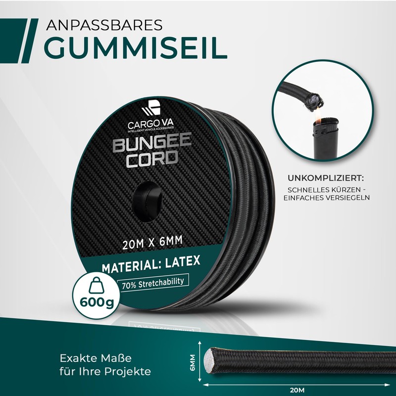 CargoVA Rubber Rope 6 mm 20 m Black – Expander