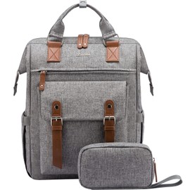 LOVEVOOK Laptop Backpack for Women Work Travel Commuter Teacher Backpack Business Computer Bag Doctor Nurse Bags College Backpack Purse, 17 Inch, Grey-brown