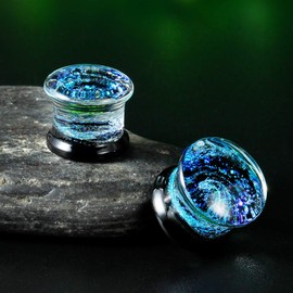 COOEAR Glass Plugs and Tunnel Galaxy Piercing Expander Stretchers Pair Gift Boxed Jewellery Size 2 g (6mm) Up to 1 Inch (25 mm), Copper