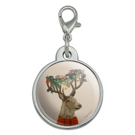 GRAPHICS & MORE Christmas Tartan Deer and Holly Antlers Chrome Plated Metal Pet Dog Cat ID Tag