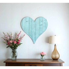 HomeRoots 12" Turquoise Reclaimed Wood Heart Wall Decor