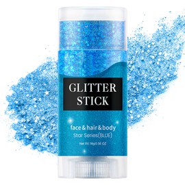Body Glitter Stick, Singer Gold Concerts Glitter Gel, Pink Holographic Mermaid Sequins Chunky Glitter, Music Festival Rave Glitter Makeup for Body, Face, Hair and Lip, 0.56oz (Blue)