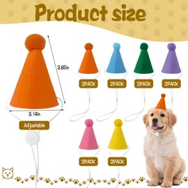 AIHSUMC 12 Pack Mini Party Hats for Stuffed Animals, Adjustable Cat Puppy Birthday Party Hats with Pompom, Felt Cone Hat Multi-Color Doll Dog Rabbit Assorted Animal Birthday Decorations