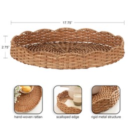 Kate and Laurel Wavley Modern Round Scalloped Woven Rattan Tray, 18 Inch Diameter, Natural Rattan, Decorative Wavy Boho Tray for Use as Versatile Ottoman Tray or Serving Platter