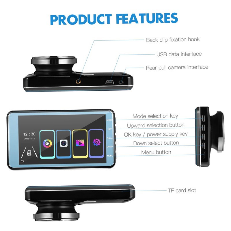 Tofficu Touch Screen Dual Lens Car Dash Cam Front and