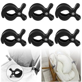 Mumoo Bear Stroller Pegs to Hook Muslin Sun Shade to Canopy, 6 PCS Car Seat Cover Clips, Nursing Cover, Pram Toy Holder, Plastic Universal Clip, Blanket Clamp, Stroller Clips Buggy Accessory (Black)