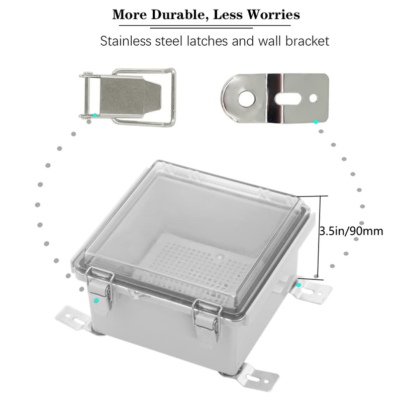 Zulkit Junction Box IP67 Waterproof Electrical Box Hinged Clear Cover