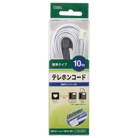 Telephone Cord, Standard Type, White, 10m_TEL-C2607W, 05-2607 OHM Ohm Electric