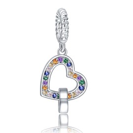 Famuan Charms Pendant 925 Sterling Silver for Women Fits Bracelets Gold Key Blue Chameleon Cat Pearl Mother's Day Birthday Christmas Gifts for Girls Friends, Silver, Zircon