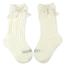 HonestBaby Cable Knit Socks with Bow, Ivory, 0-6 Months