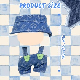 Doll Clothes and Accessories for 17cm Plush Doll, Classic Floral Blue Dolls Clothes Sets with Pants Strap Hat Girls Boys for Best Gifts, No Doll
