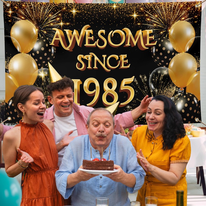 Happy Birthday 40th Banner - Birthday Decorations - Awesome Since