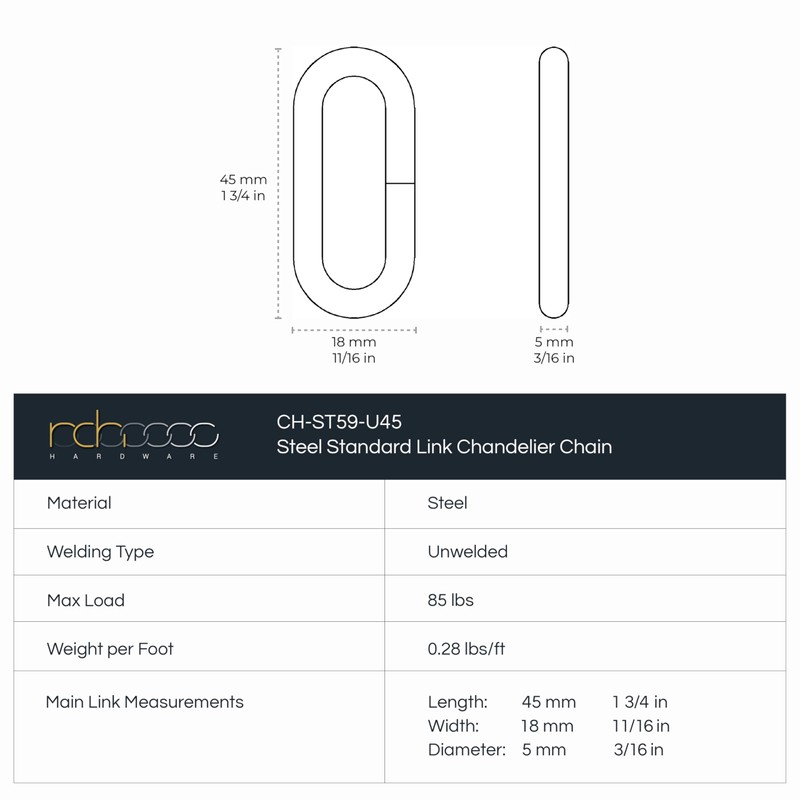 RCH Hardware CH-S59-496-PB-10 Steel Fixture Chain, Polished Brass (10FT)