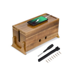 Extra Large Acacia Wood Cable Management Box, Cable Organizer Box Cord Organizer Box, Power Strip Box Cord Storage Organizer, Cord Hider Box for Desk Wire Management