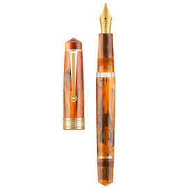 Asvine P20 - Pluma estilográfica de pistón, plumín plano de 1,1 mm, diseño de caligrafía y dibujo, color ámbar acrílico con estuche