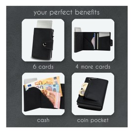 slimfin® Slim Wallet Maxi with Coin Compartment - Card Holder - Men's Wallet - Wallet - Wallet - Card Holder Small / Mini with RFID Protection - Unisex, black, Minimalist