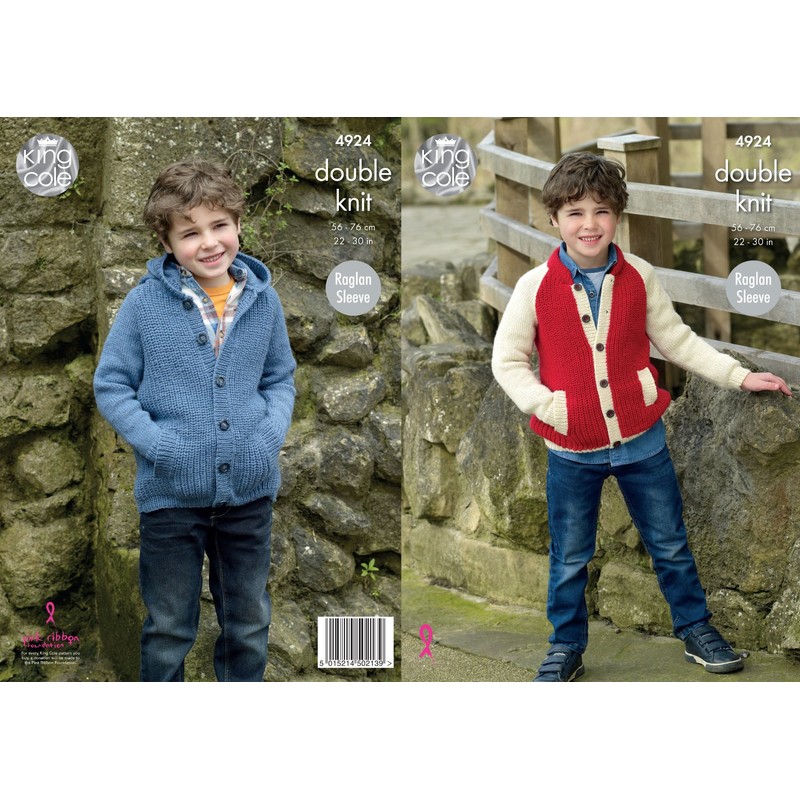 King Cole Boys Double Knitting Pattern Childrens Raglan Sleeve Jacket