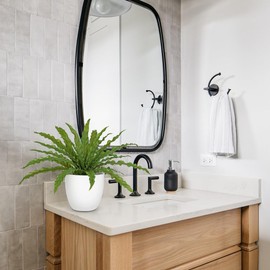 GnFlus Artificial Fern Plant in White Pot, 11 Inch Fake Bird’s Nest Ferns Plants Faux Potted Fern Plants for Home Living Room Bathroom Kitchen Office Table Indoor Decor