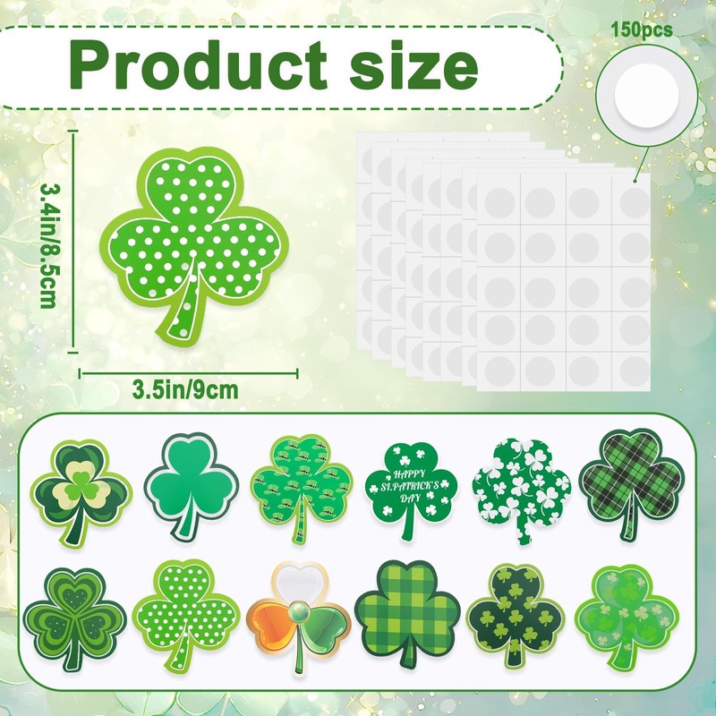 JUNEBRUSHS Shamrock Cutouts, 120Pcs St. Patrick's Day Cutouts Assorted Pattern